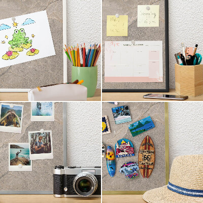 Magnetic board for travel magnets in a white frame Beige stone