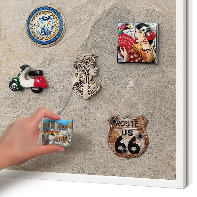 Magnetic board for travel magnets in a white frame Beige stone