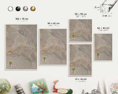 Magnetic board for travel magnets in a white frame Beige stone
