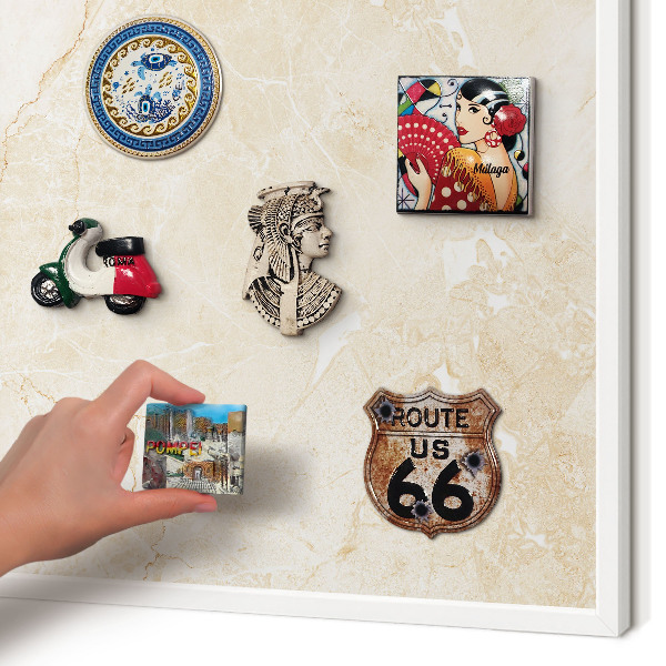 Decorative magnet board with a white frame Delicate marble