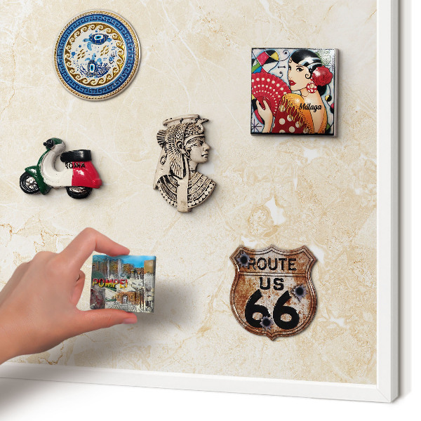Decorative magnet board with a white frame Delicate marble