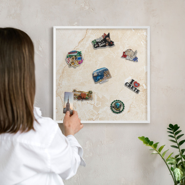 Decorative magnet board with a white frame Delicate marble