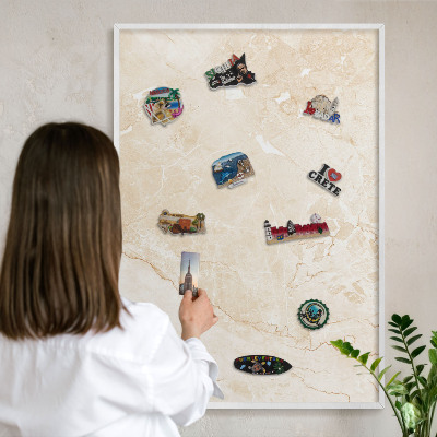 Decorative magnet board with a white frame Delicate marble