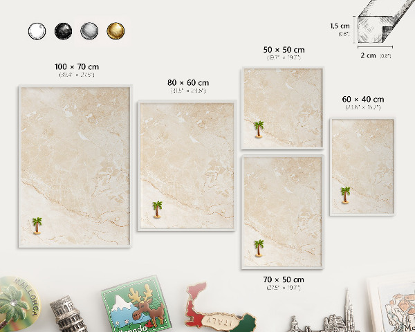 Decorative magnet board with a white frame Delicate marble
