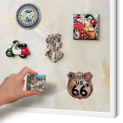 Magnetic board for travel magnets in a white frame Subtle elegance