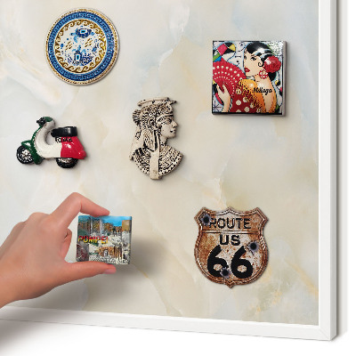 Magnetic board for travel magnets in a white frame Subtle elegance