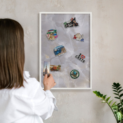Decorative magnet board with a white frame Gray elegance