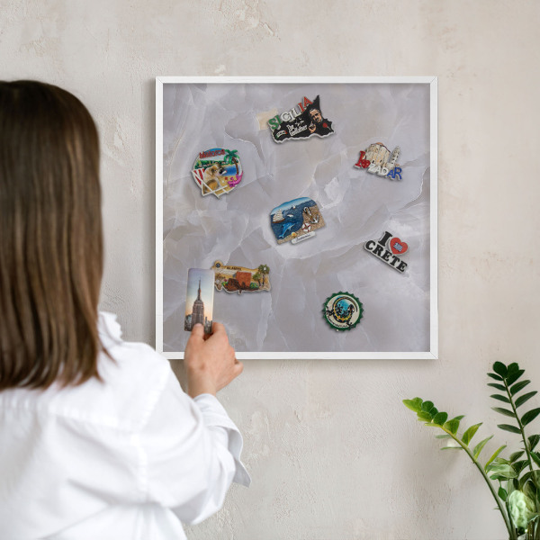 Decorative magnet board with a white frame Gray elegance