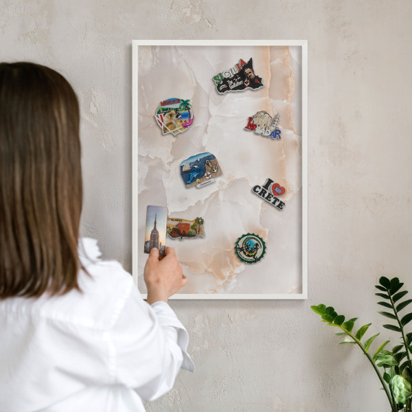 Magnetic board for travel magnets in a white frame Subtle waves