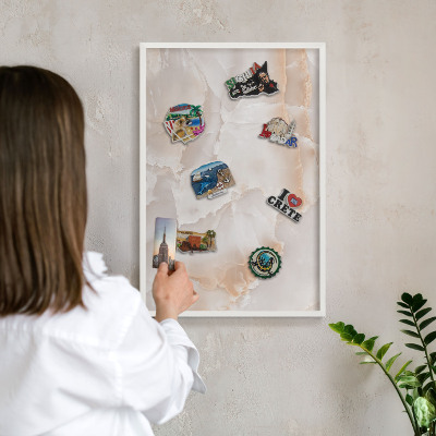 Magnetic board for travel magnets in a white frame Subtle waves