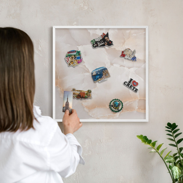 Magnetic board for travel magnets in a white frame Subtle waves