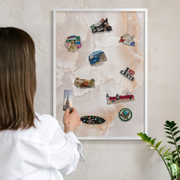 Magnetic board for travel magnets in a white frame Subtle waves