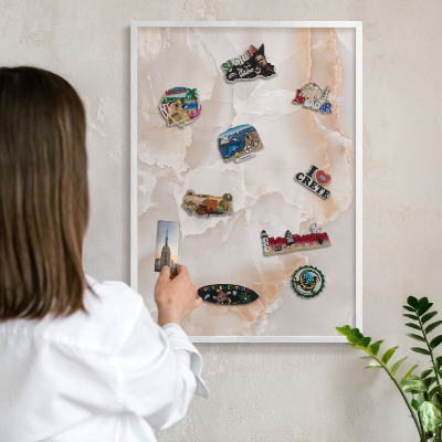 Magnetic board for travel magnets in a white frame Subtle waves