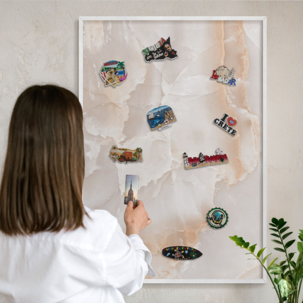 Magnetic board for travel magnets in a white frame Subtle waves
