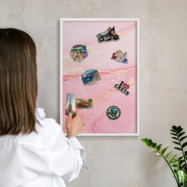 Decorative magnet board with a white frame Pink elegance