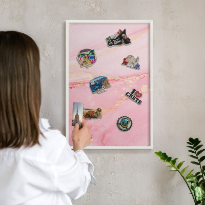 Decorative magnet board with a white frame Pink elegance