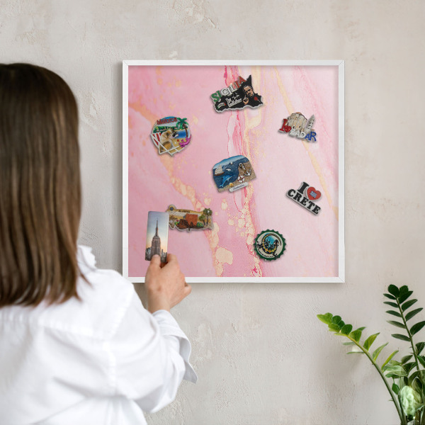 Decorative magnet board with a white frame Pink elegance