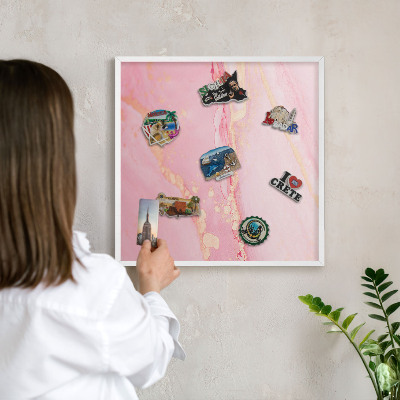 Decorative magnet board with a white frame Pink elegance