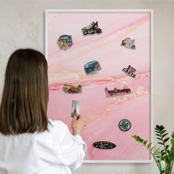 Decorative magnet board with a white frame Pink elegance
