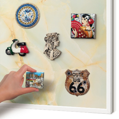 Magnetic board for travel magnets in a white frame Marble elegance