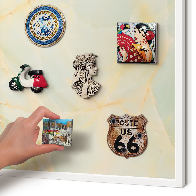 Magnetic board for travel magnets in a white frame Marble elegance