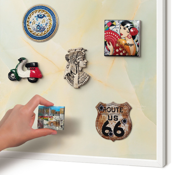 Magnetic board for travel magnets in a white frame Marble elegance