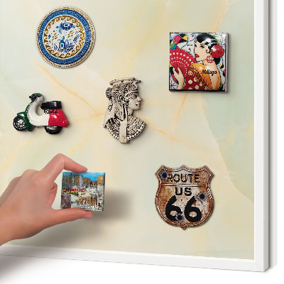 Magnetic board for travel magnets in a white frame Marble elegance
