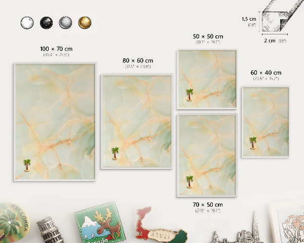 Magnetic board for travel magnets in a white frame Marble elegance