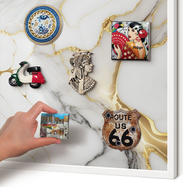 Decorative magnet board with a white frame Abstract marble