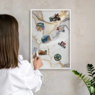 Decorative magnet board with a white frame Abstract marble