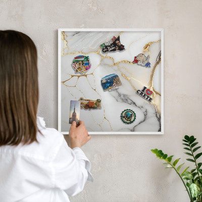 Decorative magnet board with a white frame Abstract marble