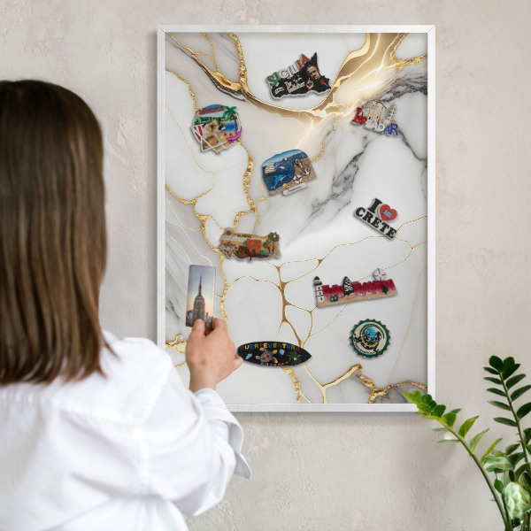 Decorative magnet board with a white frame Abstract marble
