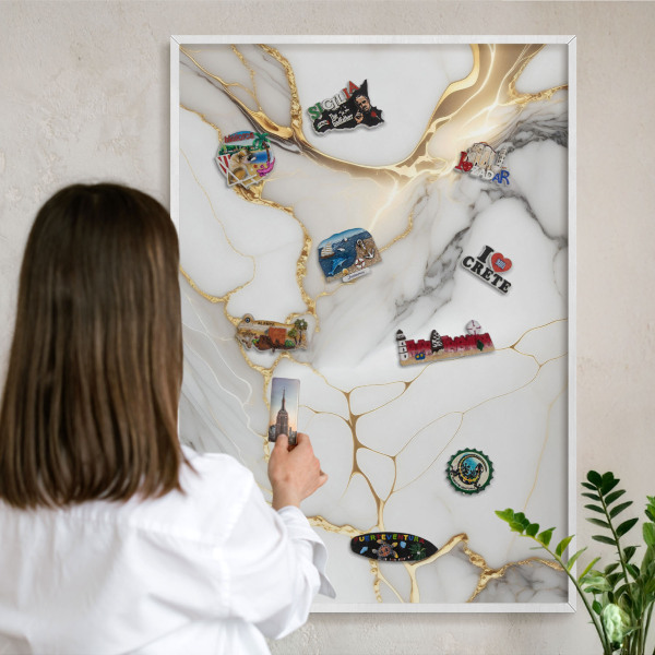 Decorative magnet board with a white frame Abstract marble
