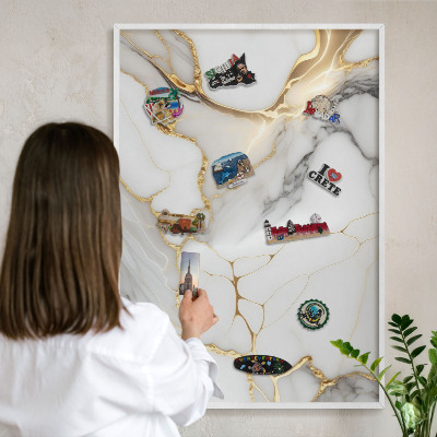 Decorative magnet board with a white frame Abstract marble