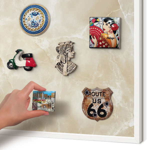 Magnetic board for travel magnets in a white frame Marble pattern