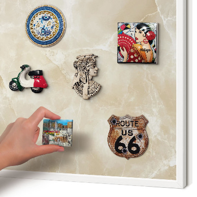 Magnetic board for travel magnets in a white frame Marble pattern