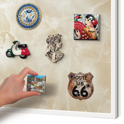 Magnetic board for travel magnets in a white frame Marble pattern