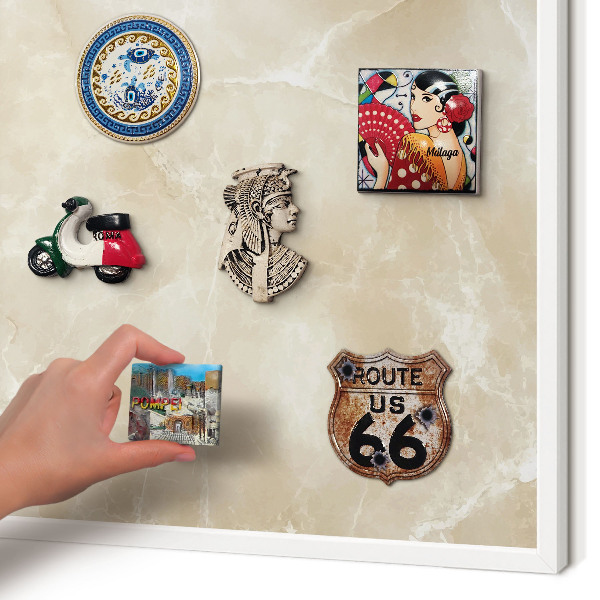 Magnetic board for travel magnets in a white frame Marble pattern