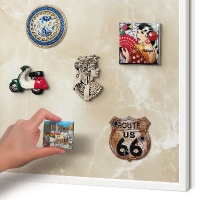 Magnetic board for travel magnets in a white frame Marble pattern