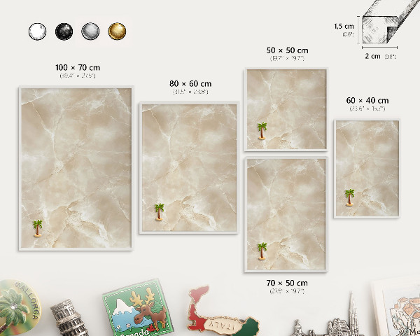 Magnetic board for travel magnets in a white frame Marble pattern