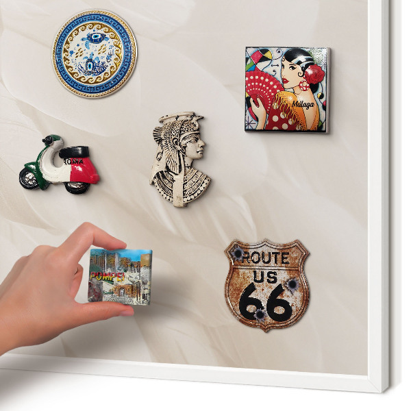 Magnetic board for travel magnets in a white frame Cream feathers