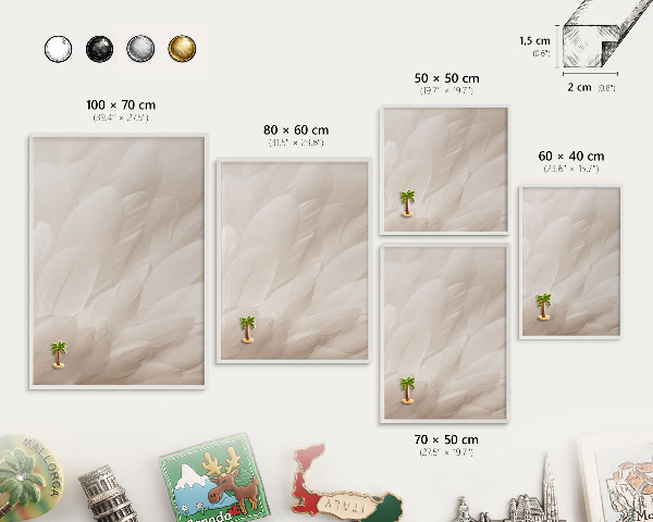 Magnetic board for travel magnets in a white frame Cream feathers