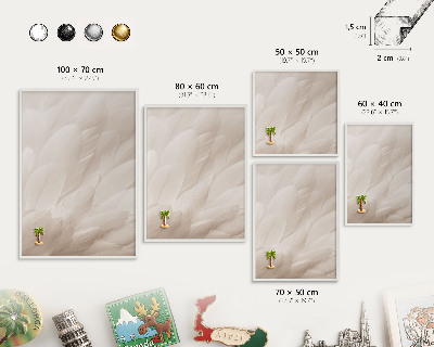 Magnetic board for travel magnets in a white frame Cream feathers