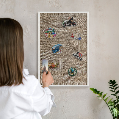 Decorative magnet board with a white frame Geometric pattern
