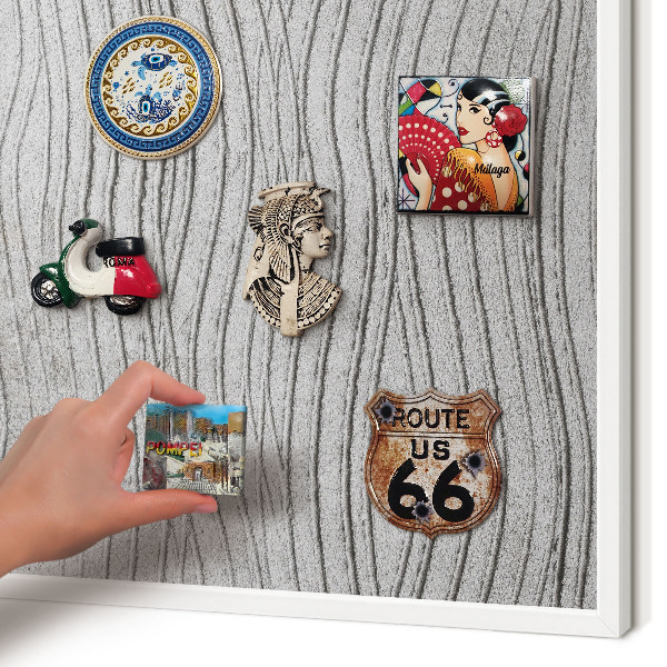 Magnetic board for travel magnets in a white frame Gray waves