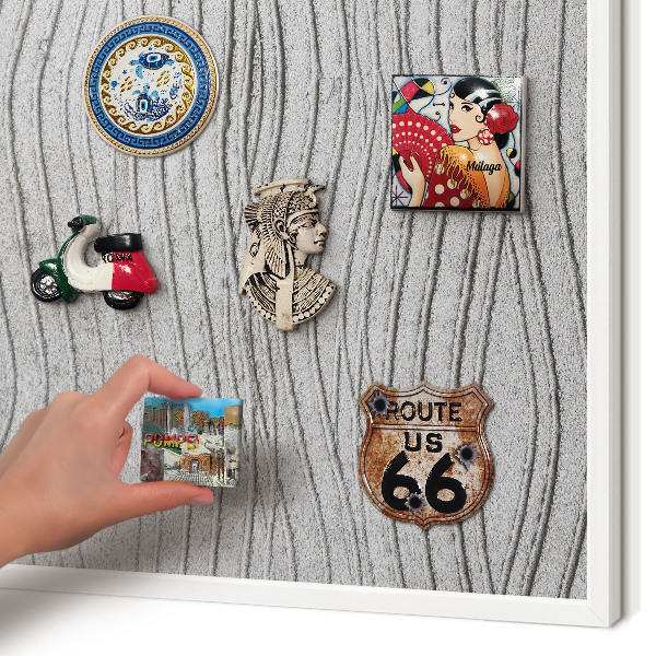 Magnetic board for travel magnets in a white frame Gray waves