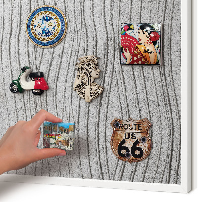 Magnetic board for travel magnets in a white frame Gray waves