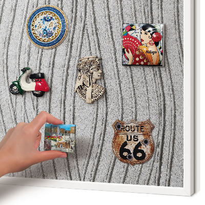 Magnetic board for travel magnets in a white frame Gray waves