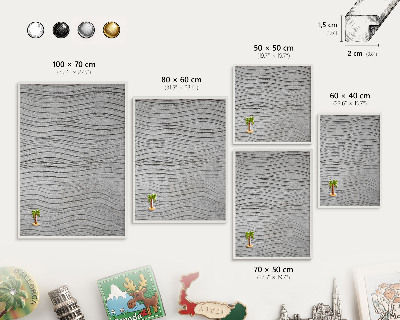 Magnetic board for travel magnets in a white frame Gray waves