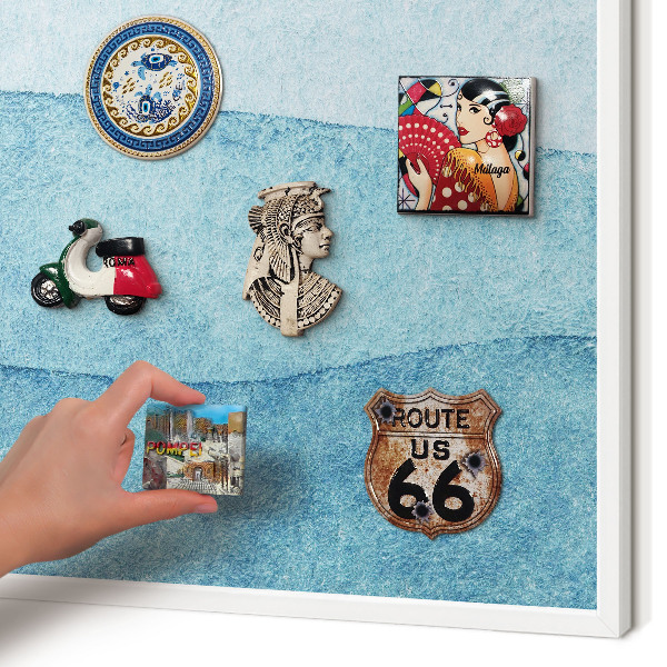 Decorative magnet board with a white frame Blue waves